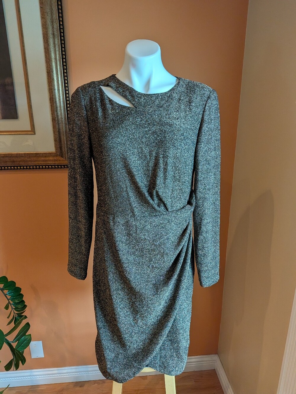 DKNY Metallic Cutout Long-Sleeve Sheath Dress - Gold Size 12